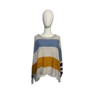 Favlux Striped Boucle Knit Sweater Gray Blue Mustard Large Cozy Soft Slouchy
